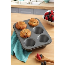 Yapışmaz Ve Pratik 6 Lı Muffin Kek Kalıbı İle Kolay Pişirme Metal Siyah Diğer