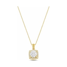 Çekirdekjewelry 925 Ayar Gümüş Gold Kaplama Tektaş Görünümlü Baget Çerçeveli Kolye Pembe
