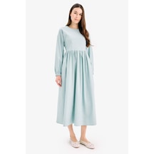 DeFacto Bisiklet Yaka Keten Karışımlı Uzun Kollu Maxi Elbise E4565AX25SPGN1113