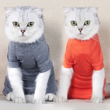 Vkemall Kedi Postoperatif Yaralarını Yalama Yasaklama Dört Ayaklı Elastik Mont - Gri/portakal Xs-s-m-l