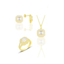 Gümüş Altın Yaldızlı Özel Tasarım Baget Kesim Zirkon Taşlı Üçlü S