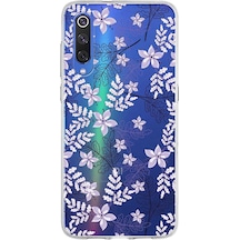 Xiaomi Mi 9 Uyumlu Kapak Floral Lila Tasarımlı Şeffaf Silikon Kılıf