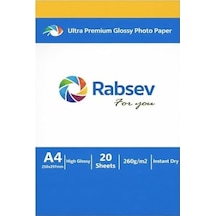 Rabsev Ultra Premium Parlak Fotoğraf Kağıdı, A4, 260g/m2, Hızlı Kuruyan, 20 Yaprak