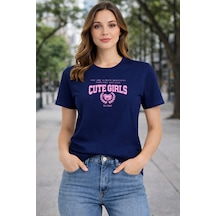 Herkesemoda Cute Girls Baskı Detaylı Basic T-shırt Lacivert