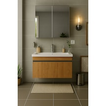 Arista 80 Cm Ahşap Renkli Mdf, Seramik Lavabolu, Alt Ve Üst Dolap Ahşap