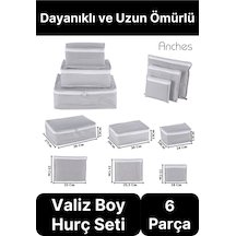 6'lı Valiz Bavul Düzenleyici Seyahat Çantası Organizer Hurç Set Fermuarlı Gri Çizgi Fileli Gri