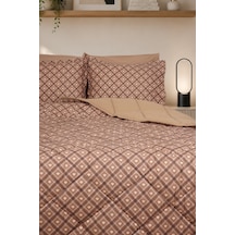 Heart Luxe Çift Kişilik Kalp Desenli Premium Uyku Seti Çeyiz Seti Çeyiz Takımı Lastikli Çarşaflı %100 Pamuk Kahverengi