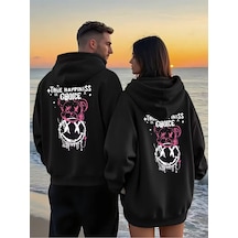Nevermind Sevgili Çift Kombini 2 Li True Happiness Baskılı Unisex Sweatshir Siyah