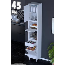 Zevra 45 Cm Baharatlık Dolabı Sepetli Çok Amaçlı Mutfak Kiler Organizer Banyo Dolabı 45x226x32 Cm Beyaz