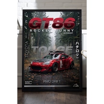 Toyota Gt86 Siyah Ahşap Çerçeveli Poster, Dekoratif Araba Duvar Tablosu