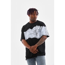 Ertaştrendstore Erkek Bisiklet Yaka Baskılı Oversize T-shirt - Siyah Çok Renk