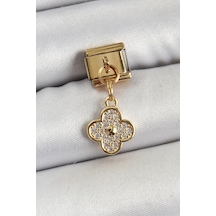 316l Çelik Sallantılı Zirkon Taşlı Yonca Model Gold Renk Nomination Charm - Tj-bc1405 Diğer