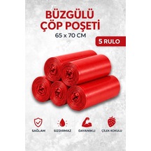Büzgülü Çöp Poşeti Çilek Kokulu 65 70 Cm Büyük Boy 5 Rulo Dayanıklı Sızdırmaz Kalın Çöp Torbası