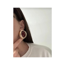 Lunarie Oval Vintage Statement Küpe 14k Gold Katmanlı Çerçeveli Bordo
