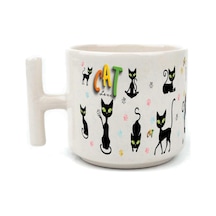 Cat Love Baskılı Beyaz Kulplu T Kupa
