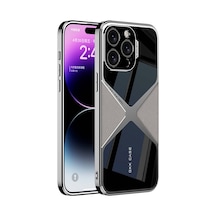 Apple iPhone Uyumlu 15 Pro Kılıf Ultra İnce Kamera Korumalı Pc + Deri Arka Yüzey Pazarplus X-pro Kılıf Titanyum-Gri