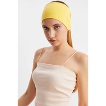 Kadın Çift Taraflı Kullanım Alternatifli Pamuklu Penye Kaymaz Hafif Spor Saç Bandı Bandana - Tek Ebat / Sarı Sarı
