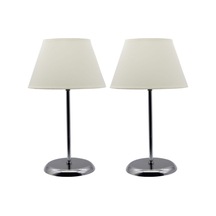 2 Adet Krem Kumaş Şapkalı Krom Kaplamalı Masa Lambası Siyah