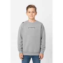 Bisiklet Yaka Baskı Detaylı Erkek Çocuk Sweatshirt-90906 Gri