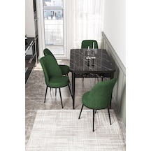 Canisa Concept Kor Serisi 70x114 Açılabilir Mutfak Masası Takımı Siyah Mermer Desen Masa 4 Haki Yeşil Sandalye Masa Siyah Mermer Sandalyeler Haki