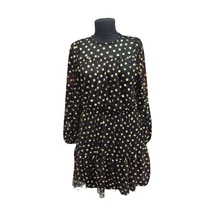 Kadın Siyah Gold Puantiyeli Uzun Kollu Mini Elbise Dm80148 Siyah