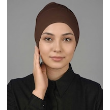 Alivascarf Pratik Boru Bone Geçmeli - Kaymaz Önü Dikişsiz Kadın Tesettür Hazır İç Bone Kahve