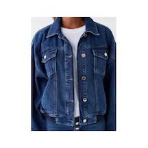 LC Waikiki Lcw Vision İndigo Gömlek Yaka Oversize Kadın Jean Ceket Orta İndigo Rodeo