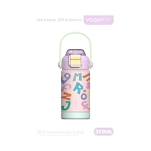 360 Ml Çocuk Termosu Tek Kapak Çift Kullanım Pipetli Rahat İçim Kulplu Paslanmaz Çelik Termos 1104-360ml Lila