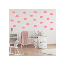 9cm Ebadında Farklı Şekillerde Bulut Duvar Sticker Seti - 52 Adet Bebe Pembe