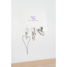 Kadın Vip Seri Antialerjik Baget Zirkon Taşlı 3'lü Küpe-5148 Gümüş