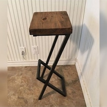 Doğal Ahşap Endüstriyel Bar Sandalyesi Siyah