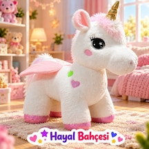 Kanatlı Boynuzlu Unicorn Pony Peluş Oyuncak 55 Cm Açık Mavi