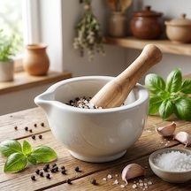 Porselen Havan Ve Tokmak Seti - Minimalist Beyaz Sarımsak Baharat Ve Kahve Ezici Öğütücü Şık Mu Kahverengi