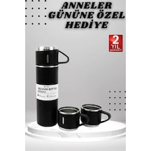 Mey İthalat 3 Bardaklı Termos Seti Anneler Gününe Özel Hediye Taşınabilir Sızdırmaz Isı Koruyucu - Özel Seri Meytducztermossetannelergn Siyah