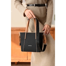Just Polo Kadın Spor Model Ayarlanabilir Askılı Şık El Ve Omuz Çantası Ebat : 24 X 20 Cm Siyah - Camel