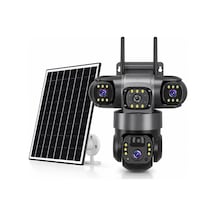 4g Sım Kartlı 4k 3 Lensli Solar Ptz Güvenlik Kamerası V380 Pro 360 Hareket Algılama Renkli Gece Görüşü İki Yönlü Ses Ip66 Dış Mekan Kamera