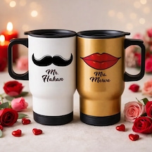 Bk Gift Kişiye Özel Sevgili Çift Tasarımlı 2li Kulplu Beyaz&gold Çelik Termos Mug 450 Ml -15, Sevgiliye Hediye, Sevgililer Günü Hediyesi Kobitmeyencom