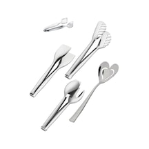 Nehir Paslanmaz 5 Parça Çelik Pasta Makarna Servis Kaşık Şeker Maşa Seti Takımı Gri