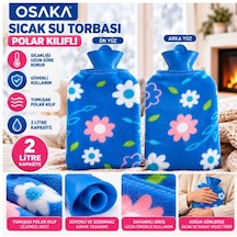 Osaka 2 Litre Sıcak Su Torbası Yumuşak Polar Kılıflı, Çiçek Desenli Isı Torbası Mavi - Pembe