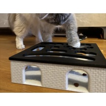 3d Baskı Kedi Zeka Oyuncağı Yavaş Yeme Aktivite Kutusu Tuğla Desenli Ödül Mama Bulmaca Siyah Beyaz