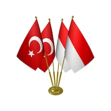 Masa Üstü Endonezya Bayrağı Türk Bayrağı Dörtlü Pirinç Direk Masa