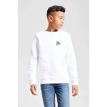 Tshirthane Çiçek Ve Kahverengi Kuş Çizimi Kuş Baskılı Unisex Çocuk Beyaz Sw Beyaz