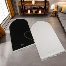 İsminizi Seccadeye Yazıyoruz Kalbi Tamamla Eşlere Özel Çiftli Sünger Dolgulu Seccade Siyah Beyaz Gold İşlemeli 70 120cm330gr T Çok Renkli