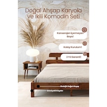 Lotus Model Masif Ahşap Karyola Ve 2 Adet Komodin Kolay Kurulum Fırınlanmış İthal Sibirya Çamı 120x200 Yatak Uyumlu 2 Adet Komodin - Ceviz