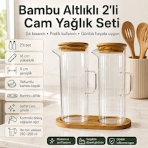 Bambu Altlıklı 2'li Cam Yağlık Seti Çok Renkli