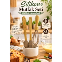 Silikon Mutfak Seti - 3 Lü Mini - Ahşap Saplı Çok Renkli
