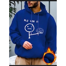 Medinenur Plz Use It Baskılı Kapüşonlu Sweatshirt Mavi