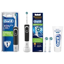 Oral-B Vitality D100 Cross Action Siyah Elektrikli Diş Fırçası + Cross Action Yedek Başlık 2'li + Diş Macunu 50 ML