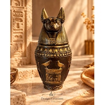 Anubis Antik Mısır Temalı Dekoratif Vazo El Yapımı Bronz Altın Görünümlü Biblo