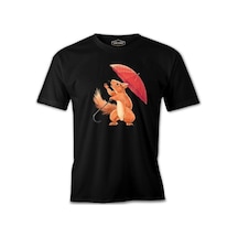 Cute Squirrel Holding An Umbrella Siyah Erkek Tshirt 001